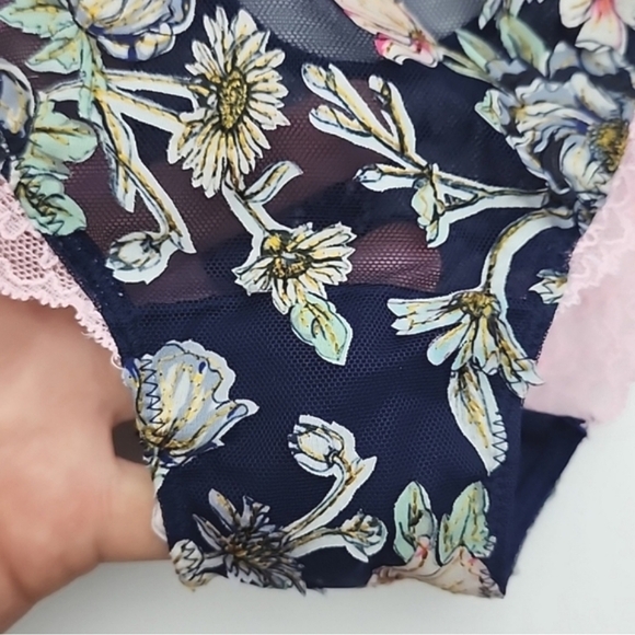 Victoria's Secret Dream Angels Cheekini Tanga Pink Blue Lace Floral Panty Sz L - Picture 9 of 15